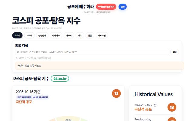 공포에 매수하라 사이트 화면