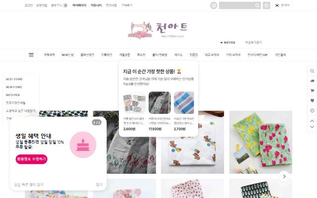 천아트 사이트 화면