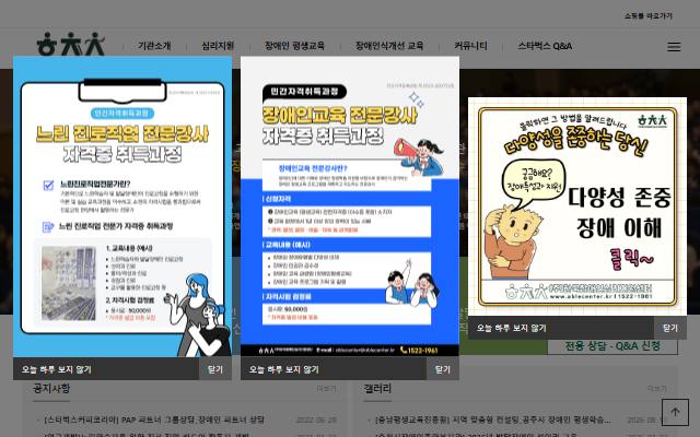 한국장애인심리지원센터 사이트 화면