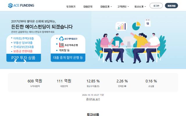 에이스펀딩 사이트 화면