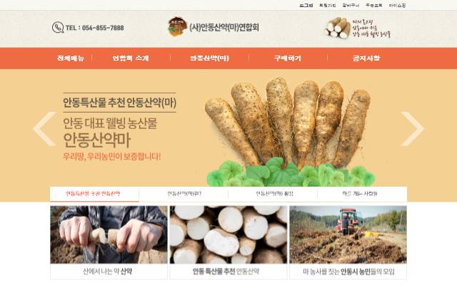 안동산약(마)연합회 사이트 화면