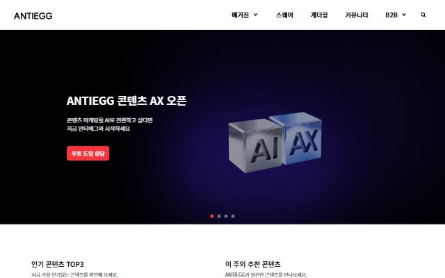 안티에그 사이트 화면