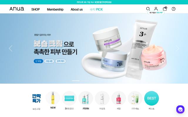 아누아 사이트 화면