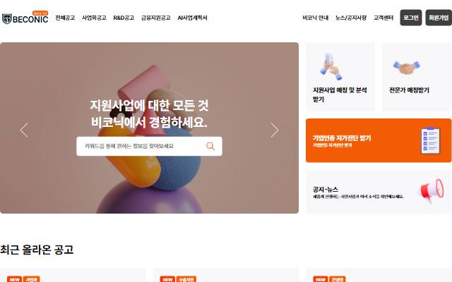 비코닉 사이트 화면