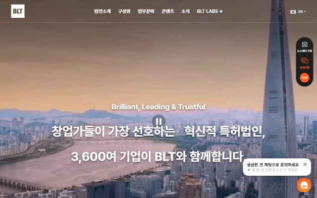 특허법인 비엘티 사이트 화면