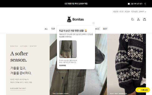 보니따스 사이트 화면