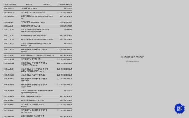 CNP COMPANY 사이트 화면