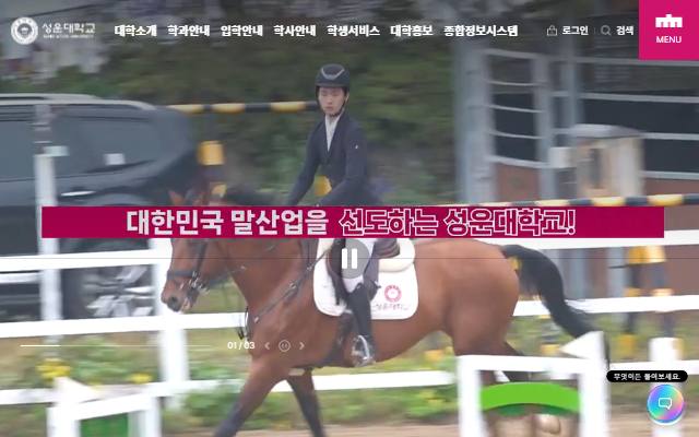 성운대학교 사이트 화면